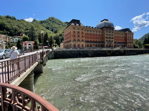 The River Brembo flowing through San Pellegrino Terme, Italy